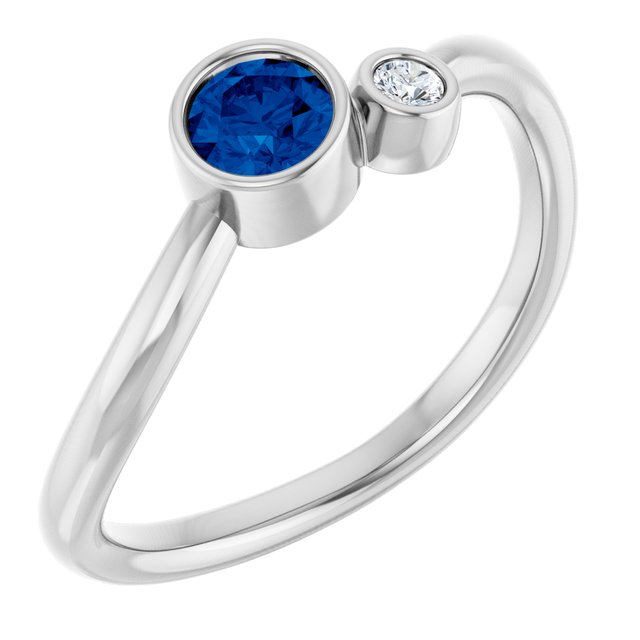 Sterling Silver 4 mm Lab-Grown Blue Sapphire & .03 CT Natural Diamond Ring